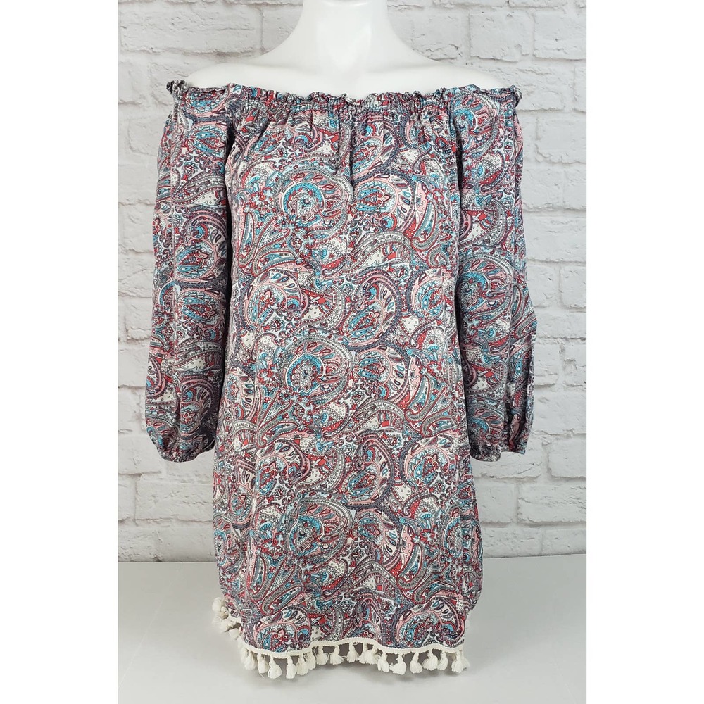 Umgee Paisley Off-Shoulder Blouse/Top/Tunic with Tassels at Hem ~ Size Small